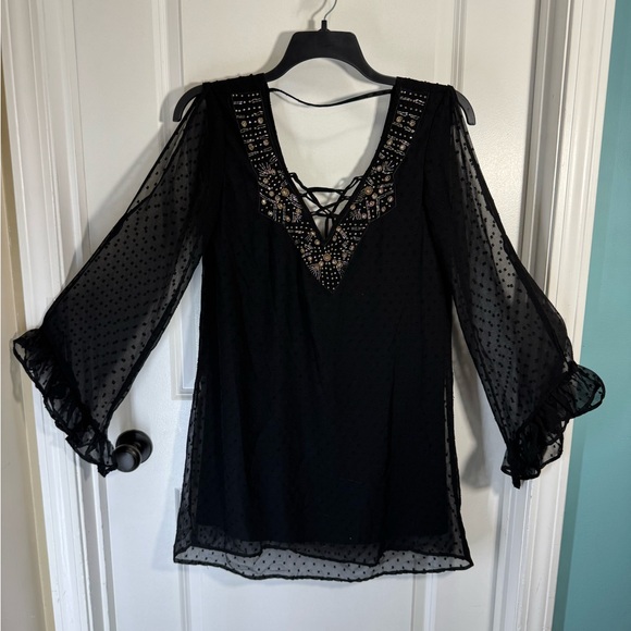 Rock & Roll Cowgirl Tops - Rock & Roll Cowgirl Black Sheer Lace Blouse